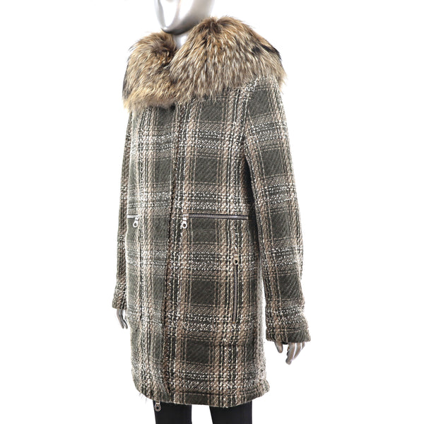 Wool Coat with Raccoon Trim- Size M-L
