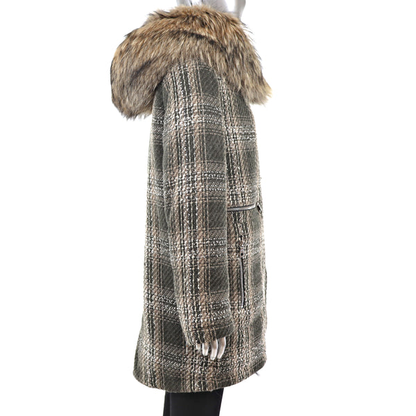 Wool Coat with Raccoon Trim- Size M-L