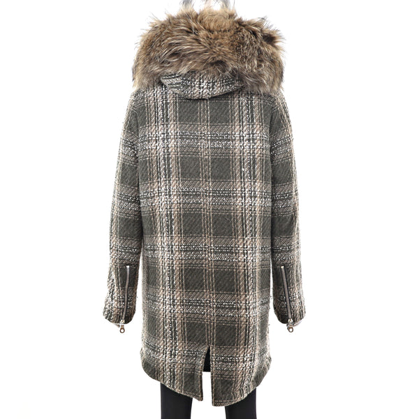 Wool Coat with Raccoon Trim- Size M-L