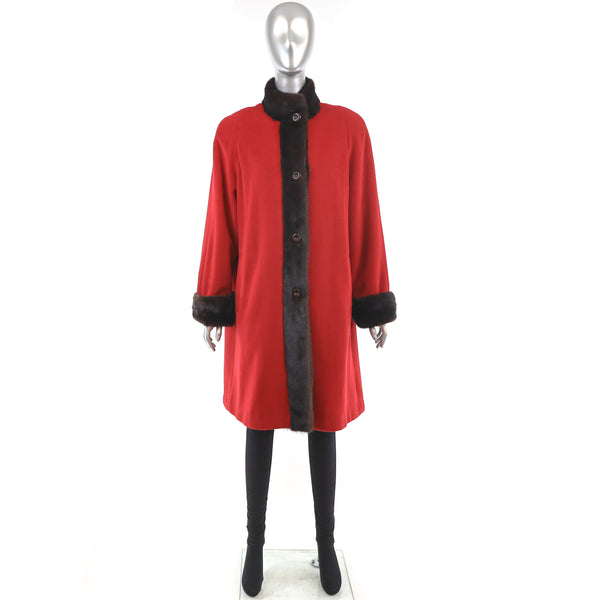 Wool Coat with Mink Trim- Size L