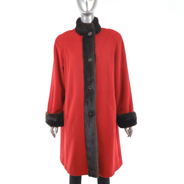 Wool Coat with Mink Trim- Size L