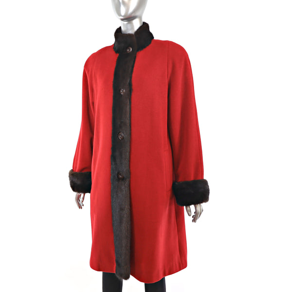 Wool Coat with Mink Trim- Size L