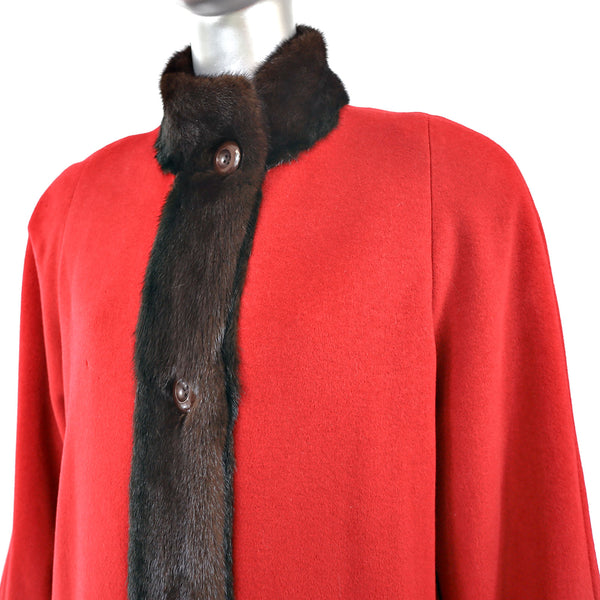 Wool Coat with Mink Trim- Size L