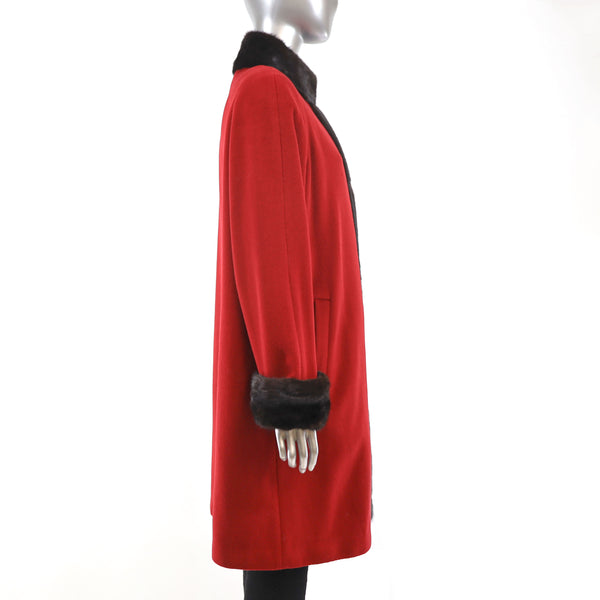 Wool Coat with Mink Trim- Size L