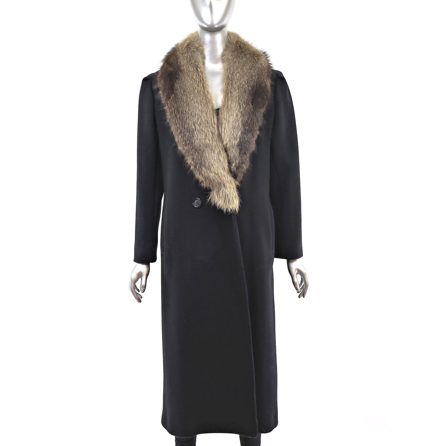 Wool Coat with Raccoon Collar- Size S