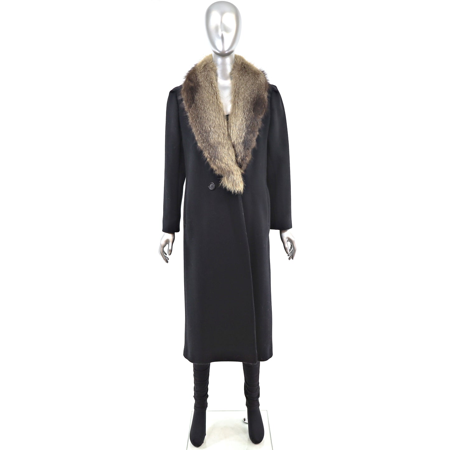 Wool Coat with Raccoon Collar- Size S