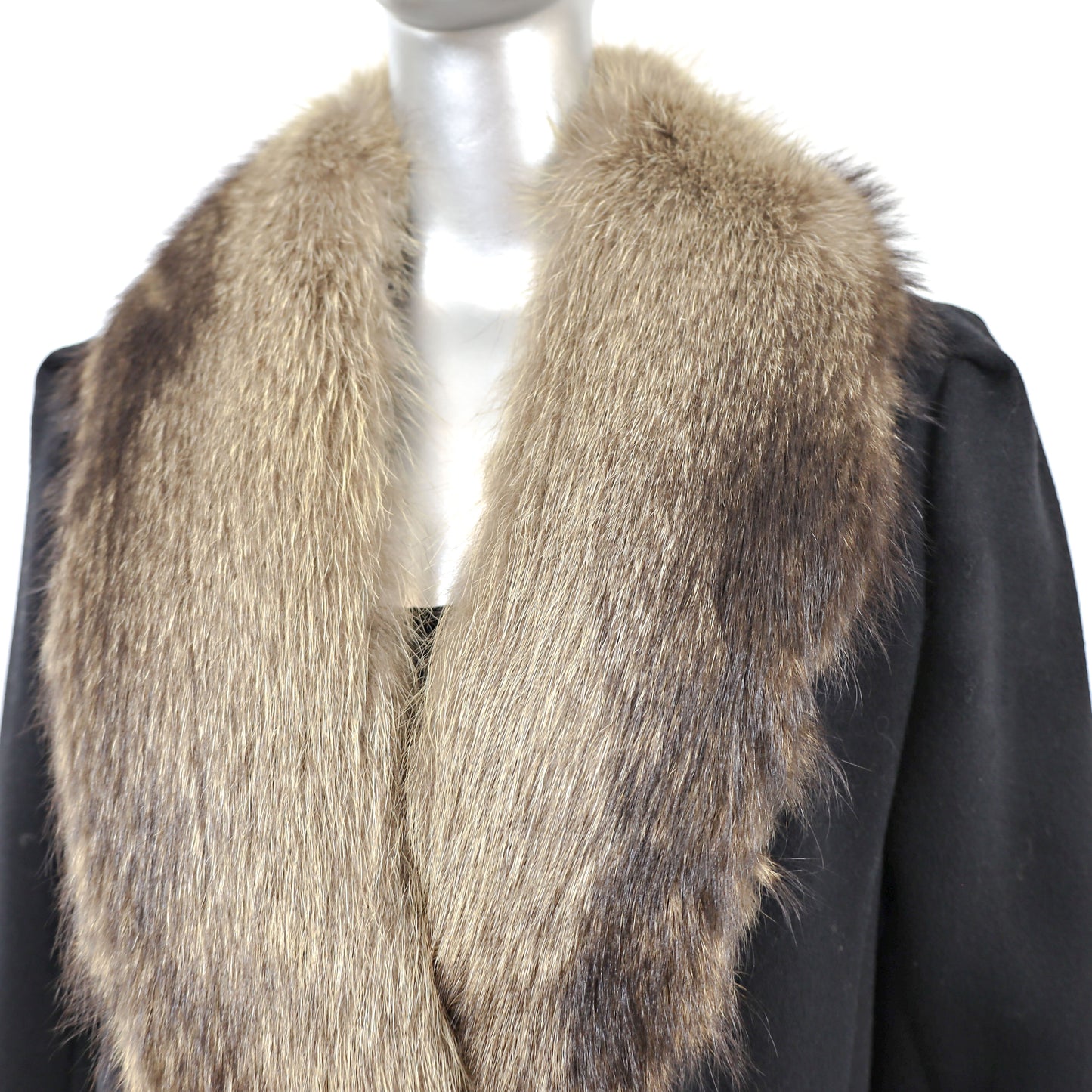 Wool Coat with Raccoon Collar- Size S