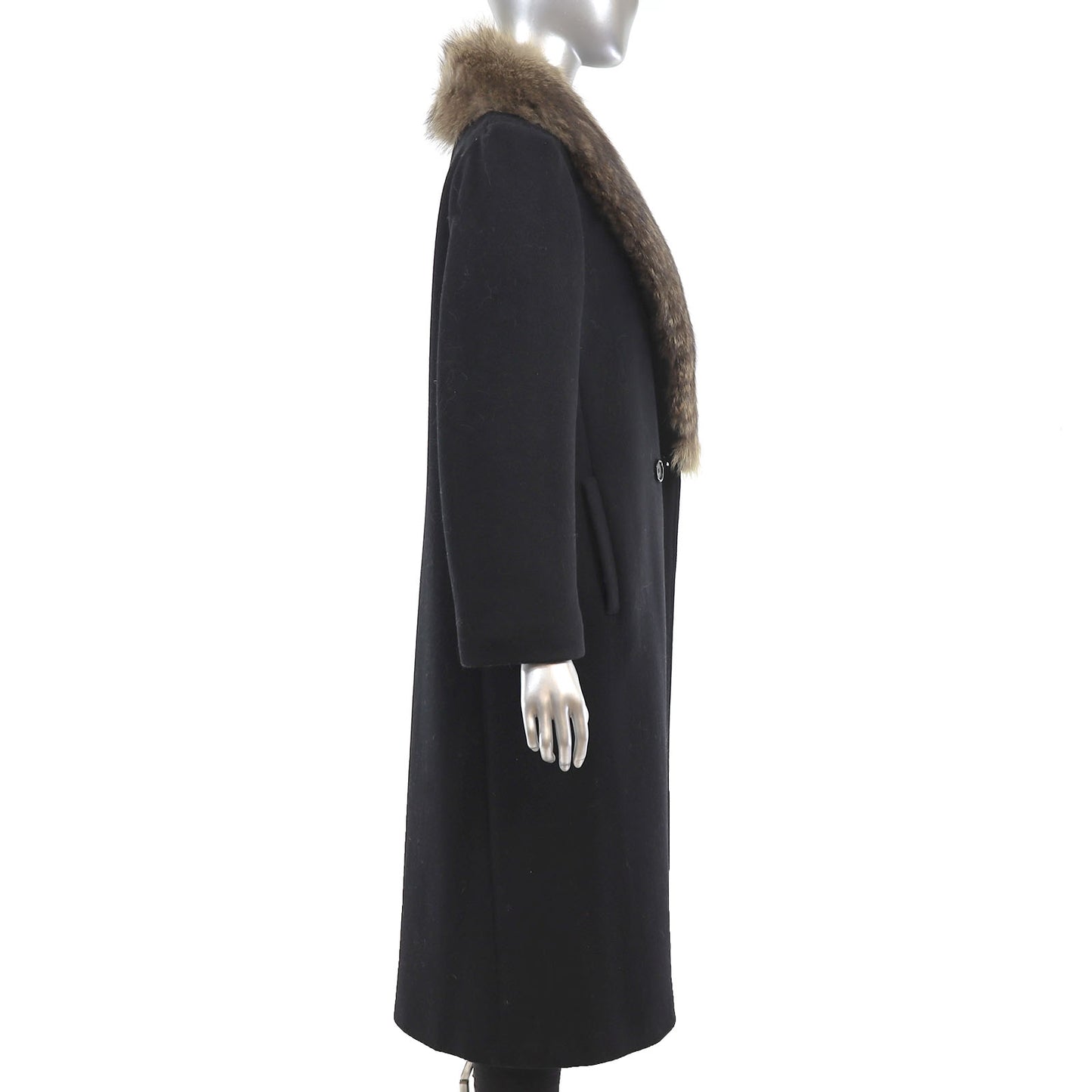 Wool Coat with Raccoon Collar- Size S